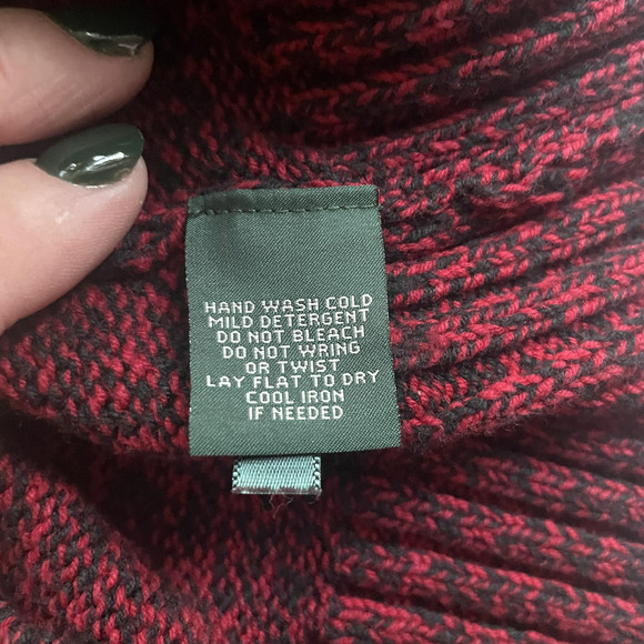 Vtg Y2K Lauren Ralph Lauren Sweater Women XL Red Black Cowl Neck Marled Pullover - Picture 13 of 14
